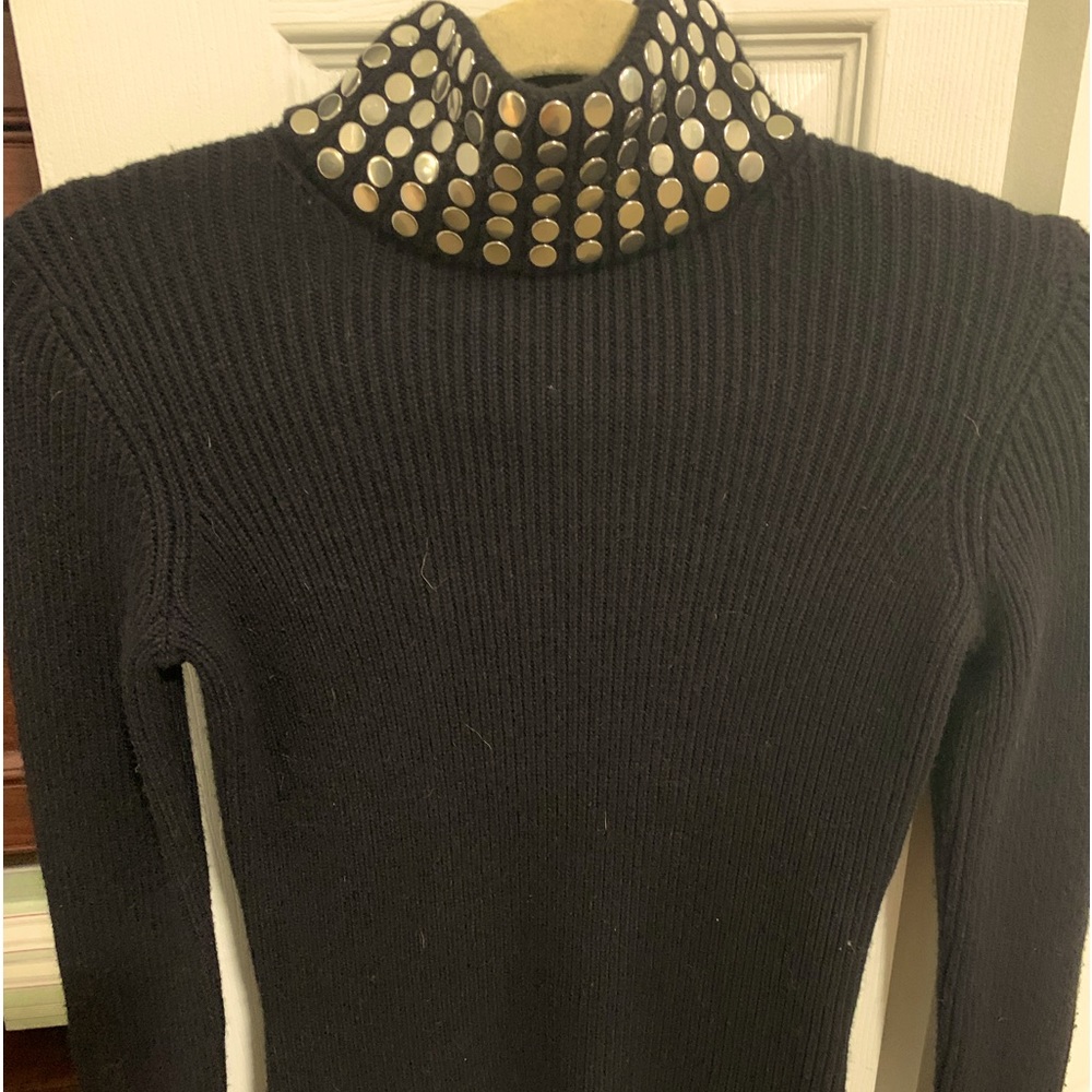 Alexander Wang Women's
Studded black rubbed Turtleneck with
Back Zip XS